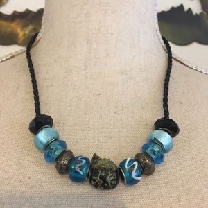 Pandora braided necklace w/non Pandora charms
